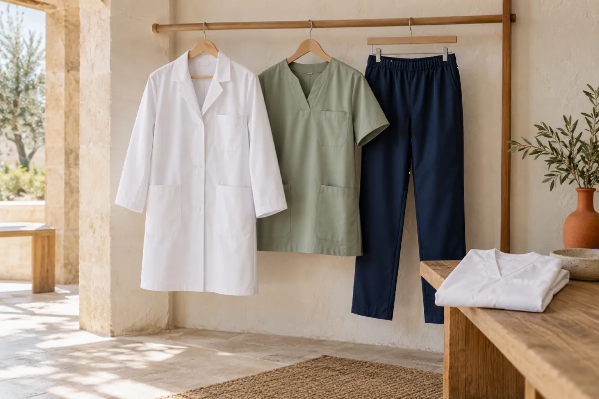 Exemples de blouse blanche et tunique vert clair.
